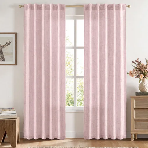 Vista 25 de MIULEE - Cortinas de lino sintético de 96 pulgadas de largo, 2 paneles, cortina semitransparente natural con pestaña trasera, bolsillo para barra