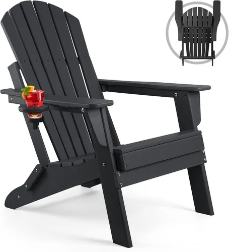 Vista 19 de FUNBERRY Silla plegable Adirondack, sillas de hoguera de HDPE para todo tipo de clima con portavasos para exteriores HDPE All Weather