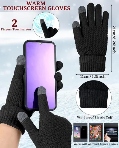Vista 10 de SATINIOR Juego de 4 gorros y guantes de invierno para mujer, gorro de punto cálido, gorro de esquí de nieve con visera y guante para pantalla rojo