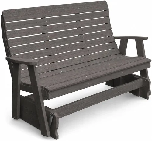 Vista 25 de Amish Made Antique Mahogany 4 ft Outdoor Glider Bench, HDPE Made in USA Fairfax Collection HDPE Poly Lumber Outdoor Glider Bench, All-Weather