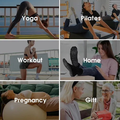 Vista 5 de 3 pares de calcetines de agarre para pilates, calcetines de yoga antideslizantes para mujeres, pilates, barra pura, entrenamiento descalzo