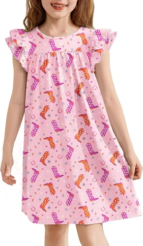 Vista 9 de Arshiner Camisones para niñas, lindos volantes, manga corta, pijamas de princesa, camisón para dormir