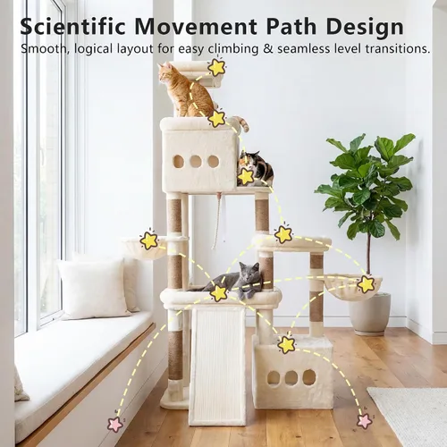 Vista 8 de Heybly Cat Tree - Torre antipunta para gatos de 72.4 pulgadas con perchas