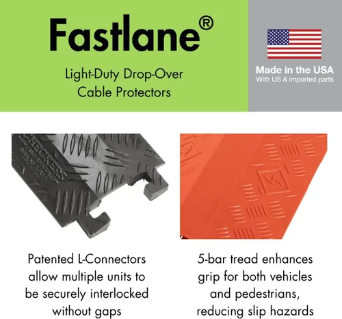 Vista 2 de Checkers Protector de cable ligero de 1 canal de 3 pies de largo para múltiples líneas de 1 pulgada, cubierta de cable de piso para pasarelas