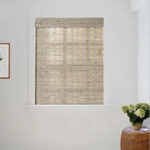 Vista 3 de TWOPAGES Persianas romanas de bambú tejido natural sin taladrar para Ln02 Almendra