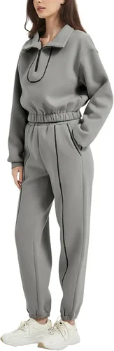 Vista 2 de Flygo Womens Sweat Set Fleece Sweatsuit 2 Piece Outfit Half Zip Pullover Sweatshirt Joggers Tracksuit Sets