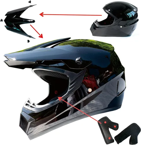 Vista 5 de Cascos de Dirt Bike para Adultos Negro DOT ATV Motocross Motocicleta Todoterreno Calle Bicicleta de Montaña Cara Completa con Gafas Guantes Máscara