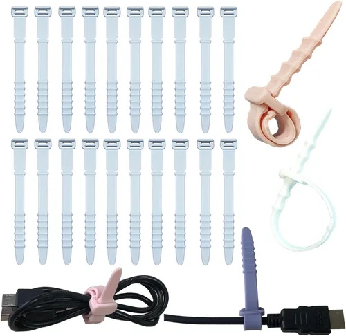 Vista 8 de Bridas de Silicona, Bridas Reutilizables, Correas de Cable de Goma para Gestión de Cables, Organizador de Cables de Silicona Elástica para Casa