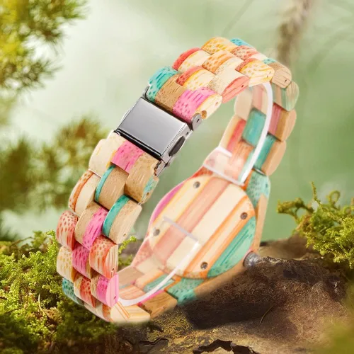 Vista 4 de Dentily Relojes de madera natural para mujer, reloj de cuarzo hecho a mano, reloj de pulsera único deportivo para mujer