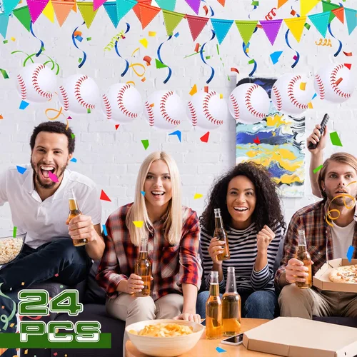 Vista 3 de Yexiya 24 piezas de decoraciones de fiesta de béisbol de 7.9 pulgadas, remolinos colgantes de béisbol, suministros de fiesta de béisbol, remolinos