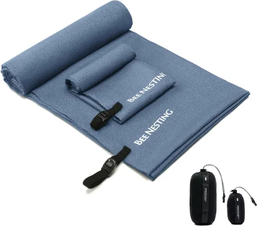 Vista 23 de Bee Nesting Toalla ultraligera de secado rápido – Paquete de 2 toallas de microfibra medianas y pequeñas con bolsillo compacto plegable para viajes