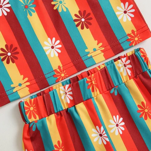 Vista 5 de TheFound Traje de verano para bebé niña pequeña, parte superior con cuello halter, pantalones acampanados, 2 piezas, ropa para recién nacidos