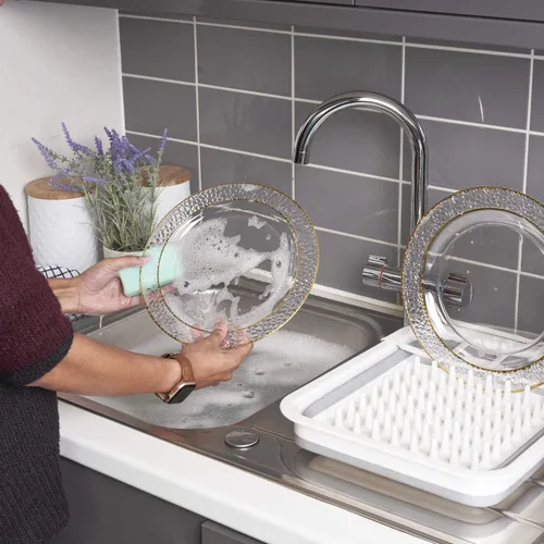 Vista 7 de MATANA 20 Platos de Fiesta Reutilizables de Plástico Transparente de 10 Pulgadas con Borde Dorado Martillado - Platos de Cena Resistentes de Primera