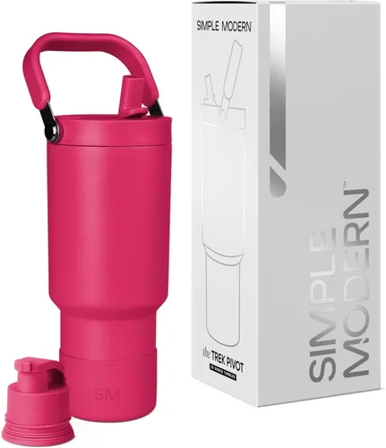 Vista 32 de Simple Modern Trek Pivot Vaso con pajita abatible de 30 oz con asa Botella de agua y protector Tapas intercambiables de pajita y para beber