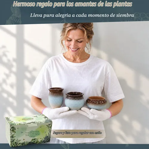 Vista 6 de Macetas pequeñas de cerámica para plantas, decoración artística