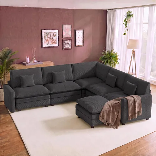Vista 61 de Cloud Couch Sectional, L Shaped Modular Sofa with Movable Ottoman Negro