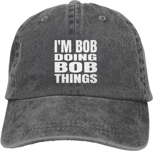 Vista 7 de Gorra de béisbol con texto en inglés "I'm Bob Doing Bob Things Distressed Dad", gorra de béisbol para hombre de los años 90, de mezclilla lavada