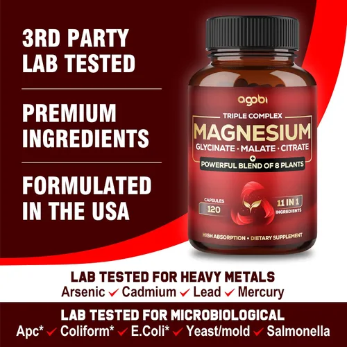 Vista 6 de Complejo triple de magnesio – 600 mg de glicinato de magnesio, malato y citrato – Espinacas añadidas, acelgas suizas y otros – Apoya la calma