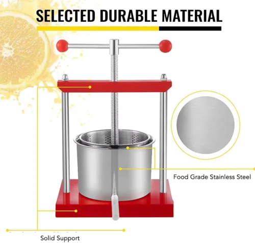 Vista 2 de Prensa manual de frutas de acero inoxidable de 6 litros, exprimidor fácil de limpiar para exprimir sidra, verduras, limones, extractor de jugo