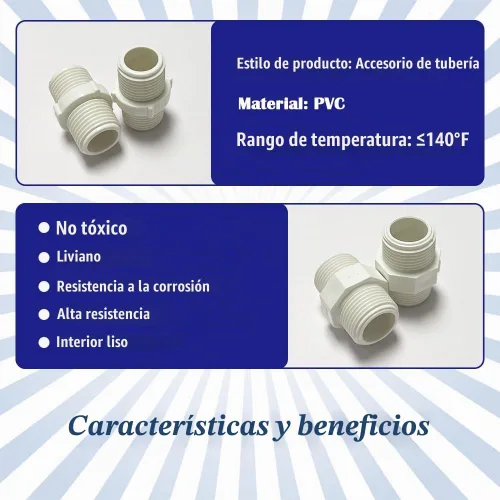 Vista 3 de 2 unids 1-1/2 "PVC accesorios de tubería pezón G1-1/2 X G1-1/2 macho a macho conector adaptador de acoplamiento de rosca HE023-1-1/2