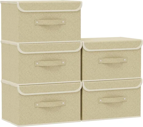 Vista 17 de Cajas de almacenamiento, contenedores de almacenamiento plegables con tapas, cestas de almacenamiento de tela de algodón y lino con asa