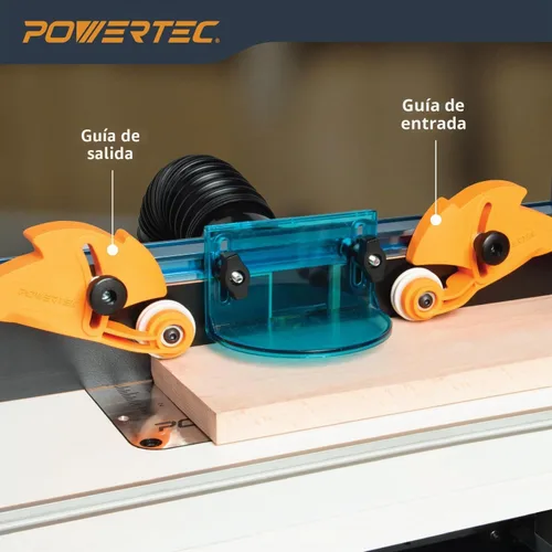 Vista 2 de POWERTEC Guía de Material con Rodillos Ajustable, Herramienta Alimentadora de Material con Rodamiento Unidireccional – Reduce el Retroceso y Aumenta