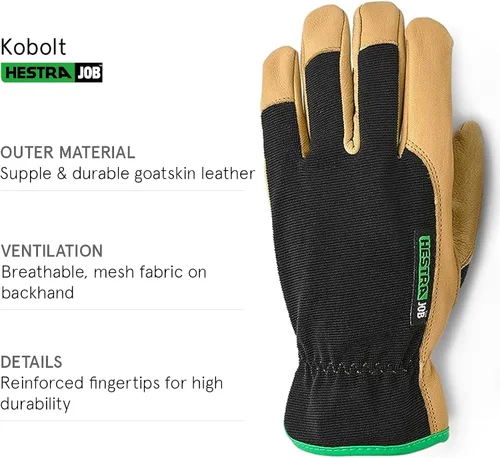 Vista 3 de HESTRA PRO Guantes de cuero Kobolt para paisajismo, construcción, carpintería y protección general multiusos
