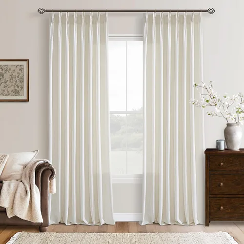 Vista 27 de TWODRAPES Cortinas de Lino Plisadas con Pinza Beige Blancas de 54 Pulgadas de Largo 2 Paneles para Comedor Cocina Dormitorio Plisadas Semi