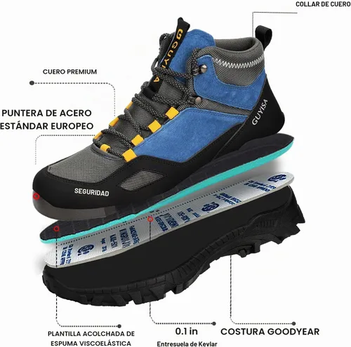 Vista 3 de AUVYI Botas de trabajo con punta de acero para hombres, botas cómodas antideslizantes de seguridad, botas industriales y de construcción