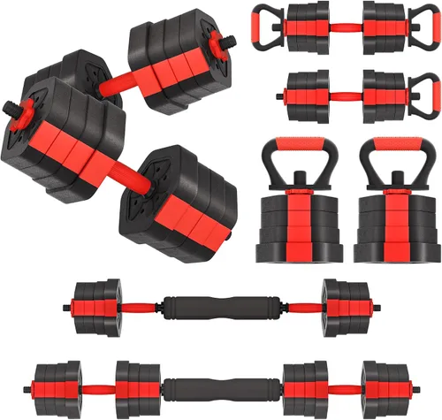 Vista 15 de VIVITORY Juego de mancuernas de pesos ajustables, pesas libres con conector, juego de mancuernas ajustables antideslizantes, barra para gimnasio