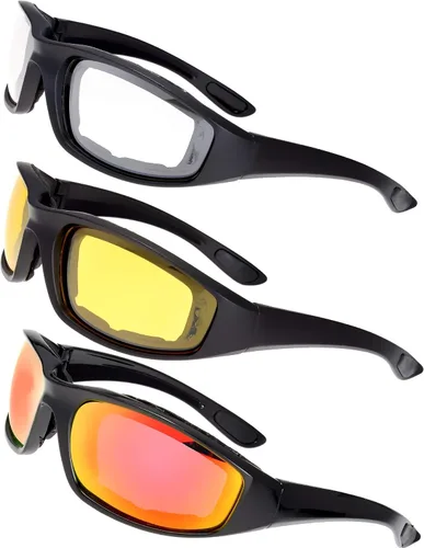 Vista 22 de Gafas de Motocicleta con Marco Acolchado y Lentes que Bloquean 100% UVB/UVB para Actividades al Aire Libre y Deportes 10-mate/negro brillante