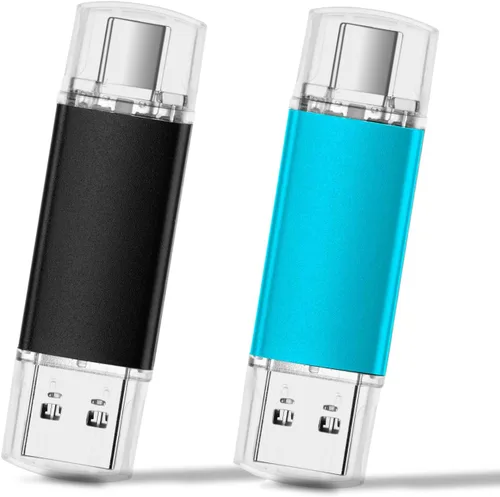 Vista 2 de Paquete de 2 unidades flash USB 3.0 de 64 GB tipo C de 128 GB 2 en 1 USB-C, unidad de memoria para teléfonos inteligentes, computadora, tableta, PC