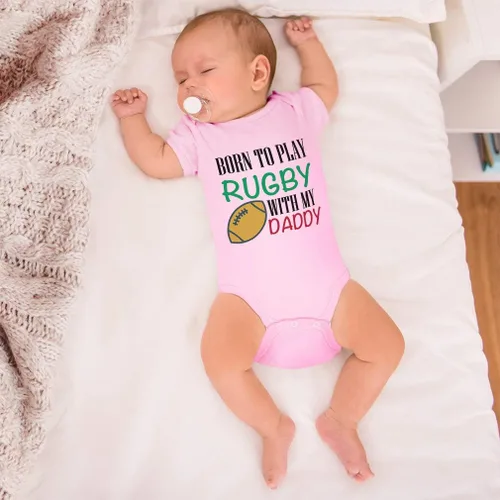 Vista 5 de Body de bebé personalizado Nacido para jugar rugby con papá papá Día del Padre divertido algodón