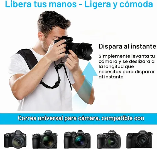 Vista 6 de ARVOK Correa para cámara - Correa de hombro ajustable con correa de muñeca para Nikon Canon Sony Fuji DSLR