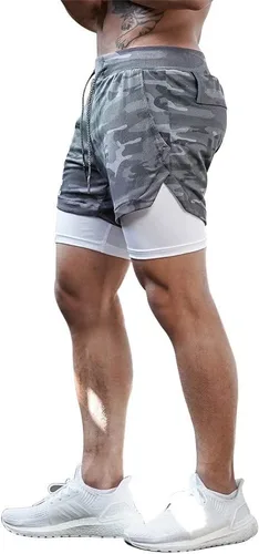 Vista 4 de Surenow - Pantalones cortos de correr para hombre, pantalones cortos 2 en 1 para entrenamiento, de 7 pulgadas, para yoga, deportes al aire libre