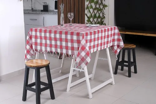 Vista 3 de DESTALYA Mantel a cuadros de 55 x 55 pulgadas, manta de picnic con flecos, 100% algodón, a cuadros, estilo rústico, para cocina