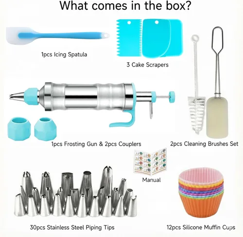 Vista 7 de Juego de jeringas para decoración de postres, kit de tuberías de glaseado, azul