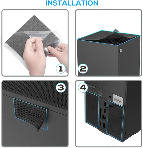 Vista 8 de Soporte de refrigeración para Xbox Series X con 2 fundas de filtro de polvo y tapones de goma para el pulgar y empuñaduras de palanca de mando
