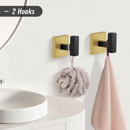 Vista 5 de YACVCL Juego de Barra de Toallas, Juego de 5 Piezas de Accesorios de Baño Negro y Dorado, Juego de Accesorios de Baño Negro y Dorado, Soporte