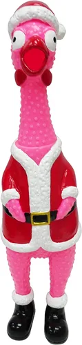 Vista 4 de Squeeze Me Christmas Chicken - Divertido juguete de pollo de goma que grita para niños, juguete chirriante El relleno perfecto para niños y adultos