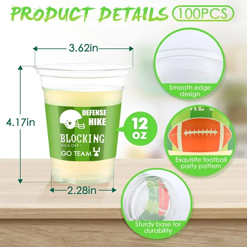 Vista 2 de Rtteri 100 vasos de plástico desechables para fiestas de fútbol de 12 onzas, para fiestas de fútbol, para fiestas de fútbol, suministros de regalos