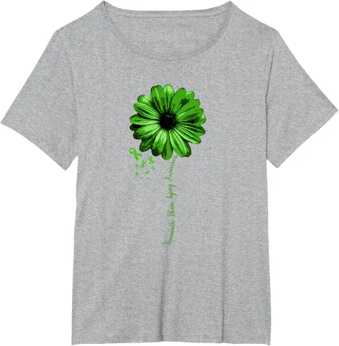 Vista 43 de Camiseta de conciencia de lesiones cerebrales traumáticas con cinta verde guerrero, Negro, S