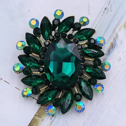 Vista 3 de SELOVO Broche con diamantes de imitación de flores, tono dorado antiguo, Cristal, Sin gemas.