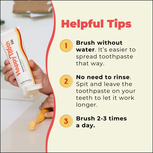 Vista 5 de Happy Tooth Pasta dental de hidroxiapatita, sin flúor, blanqueamiento natural para niños, bebés y adultos, sin SLS, segura para el esmalte