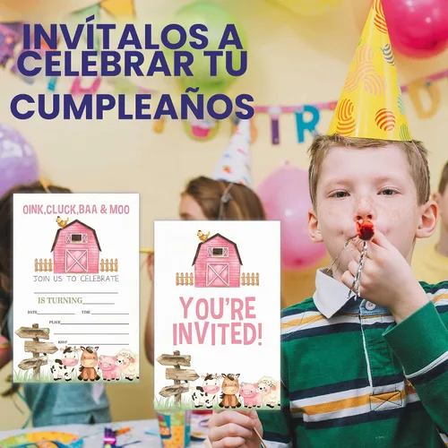 Vista 5 de GREOXG Invitación de fiesta de cumpleaños de granja, tarjetas de invitación de animales de granja