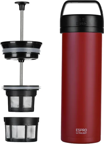 Vista 14 de ESPRO P0 Cafetera de prensa francesa ultraligera para viajes, acero inoxidable aislado al vacío, 16 onzas, azul Egeo