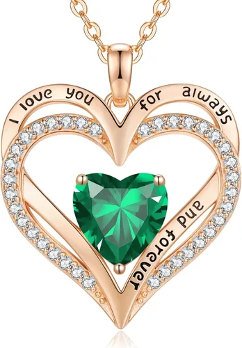 Vista 116 de CDE Collares de piedra natal para mujer, plata de ley 925, collar con colgante de corazón para siempre, Navidad, cumpleaños, aniversario, día de San