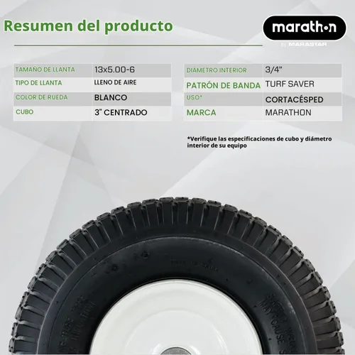 Vista 6 de Marathon 20336 13x5.00-6" neumático neumático y conjunto de rueda, neumático de repuesto para cortacésped