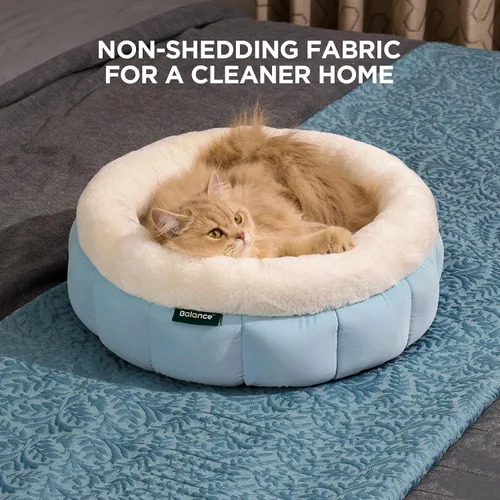 Vista 3 de BALANCE Camas para gatos de interior, Cama redonda lavable para gatos, Linda cama para gatitos con fondo antideslizante para gatito y cachorro, 18