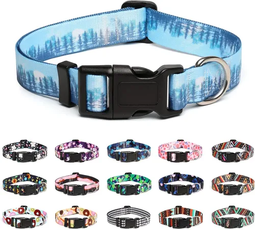 Vista 31 de Mercano - Collar ajustable para perro, patrones de diseño especial, collar de nailon suave cómodo y duradero para perros pequeños, medianos